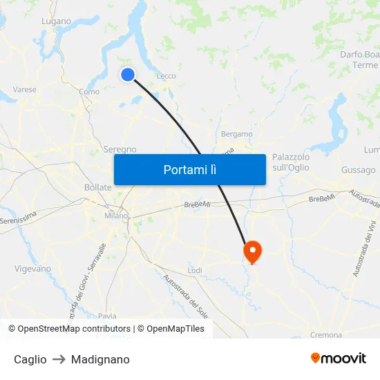 Caglio to Madignano map