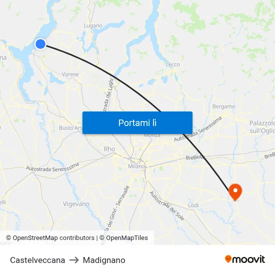 Castelveccana to Madignano map