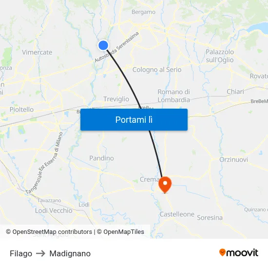 Filago to Madignano map