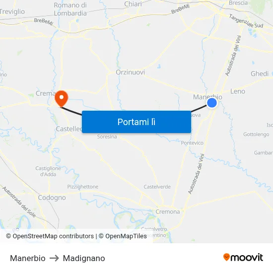 Manerbio to Madignano map