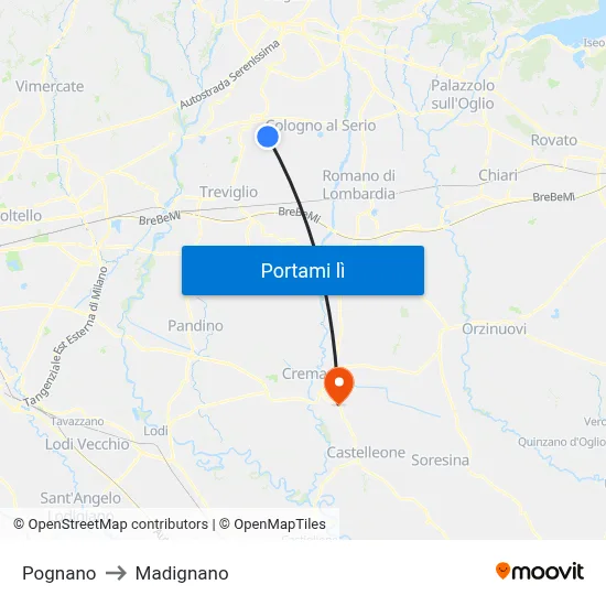 Pognano to Madignano map