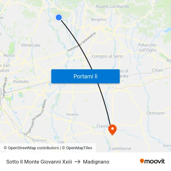 Sotto Il Monte Giovanni Xxiii to Madignano map