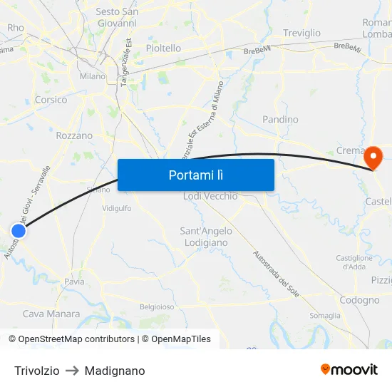 Trivolzio to Madignano map