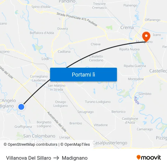 Villanova Del Sillaro to Madignano map