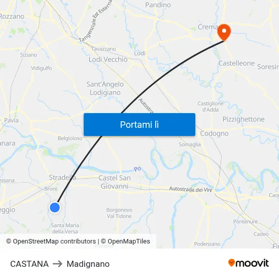 CASTANA to Madignano map