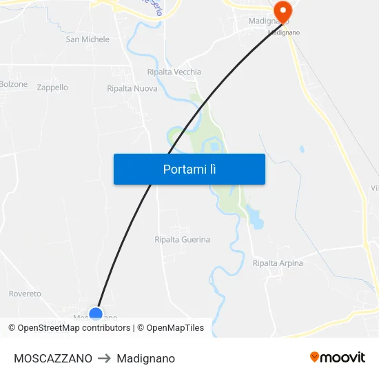 MOSCAZZANO to Madignano map
