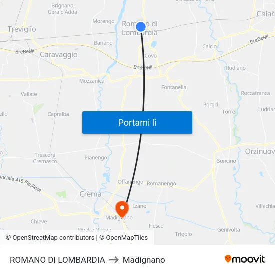 ROMANO DI LOMBARDIA to Madignano map