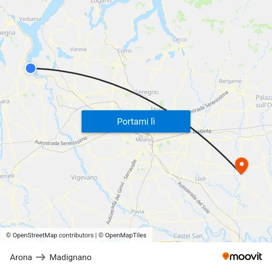 Arona to Madignano map