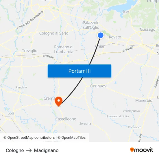 Cologne to Madignano map
