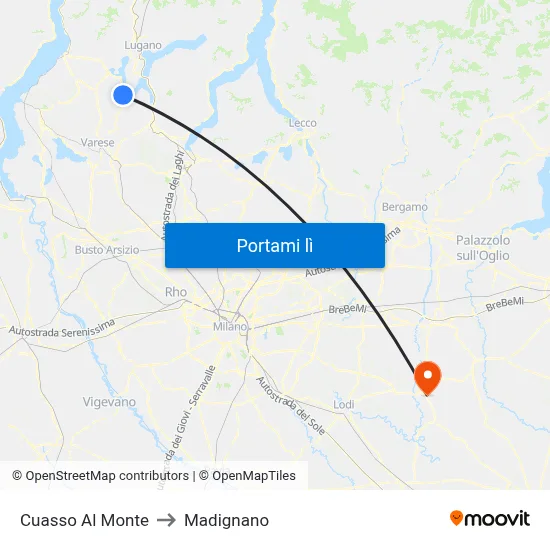 Cuasso Al Monte to Madignano map