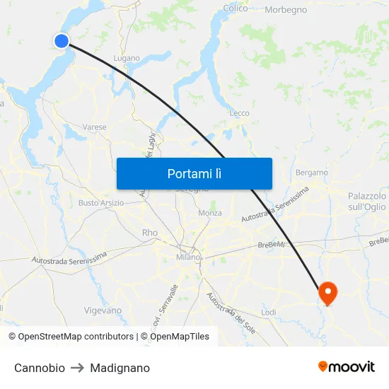Cannobio to Madignano map