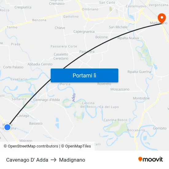 Cavenago D' Adda to Madignano map