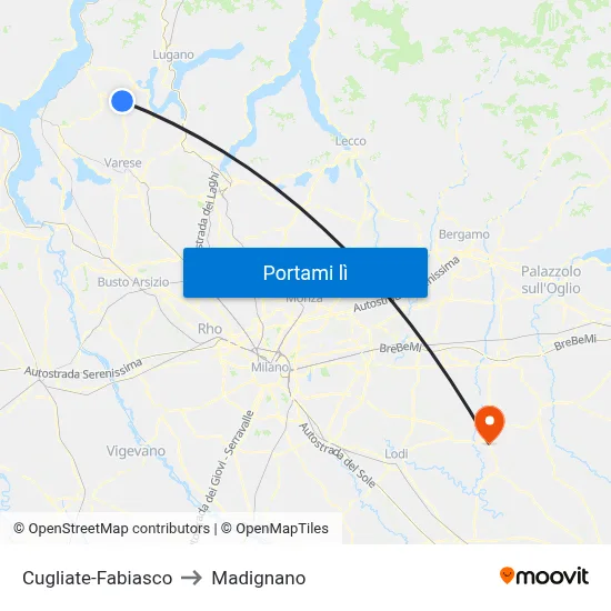 Cugliate-Fabiasco to Madignano map