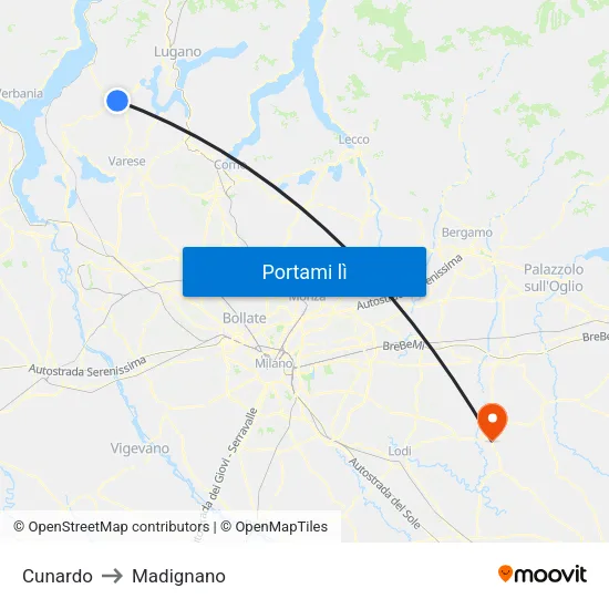 Cunardo to Madignano map