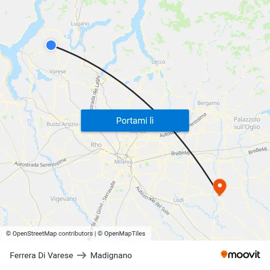 Ferrera Di Varese to Madignano map