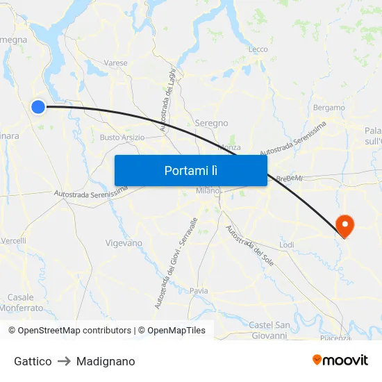 Gattico to Madignano map