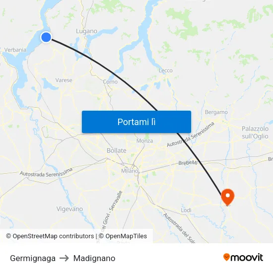 Germignaga to Madignano map