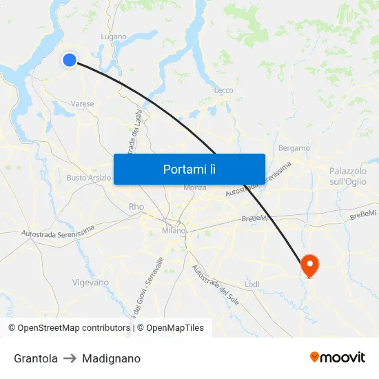 Grantola to Madignano map