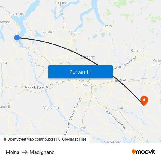 Meina to Madignano map