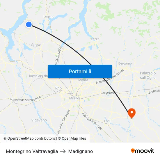 Montegrino Valtravaglia to Madignano map