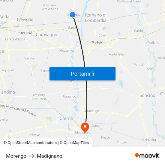 Morengo to Madignano map