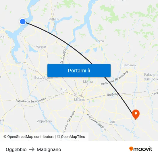 Oggebbio to Madignano map