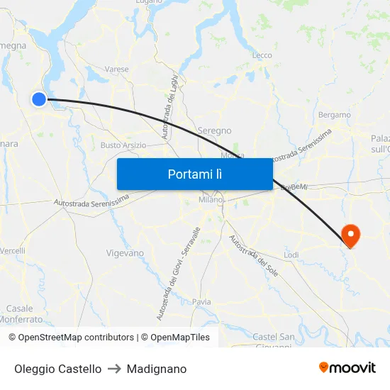 Oleggio Castello to Madignano map