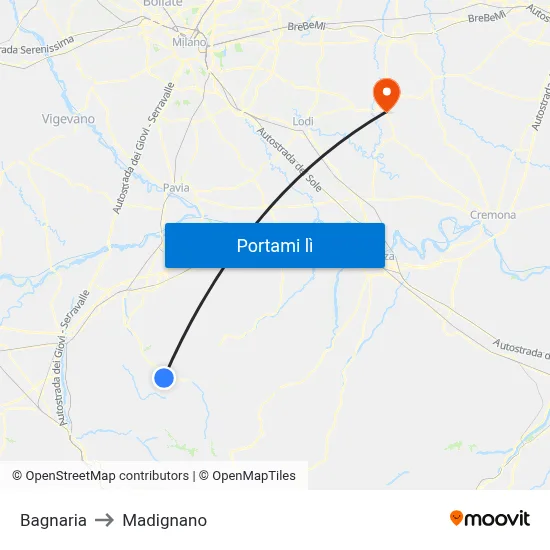 Bagnaria to Madignano map
