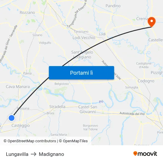 Lungavilla to Madignano map