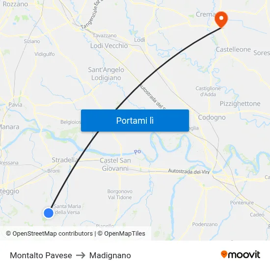 Montalto Pavese to Madignano map