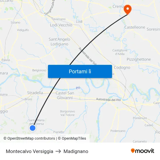 Montecalvo Versiggia to Madignano map