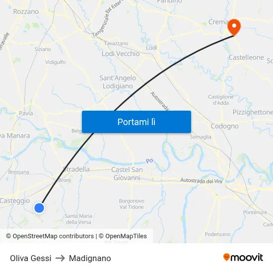 Oliva Gessi to Madignano map