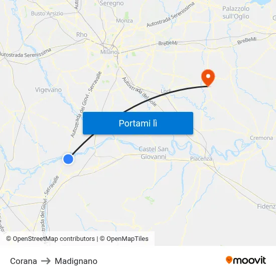 Corana to Madignano map