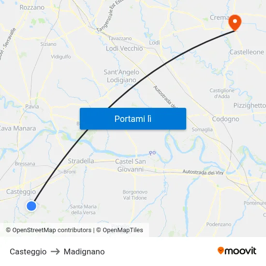 Casteggio to Madignano map