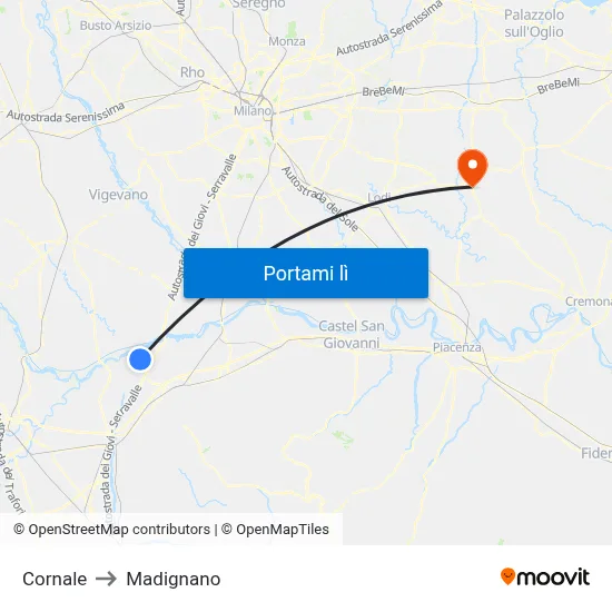 Cornale to Madignano map