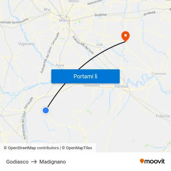 Godiasco to Madignano map