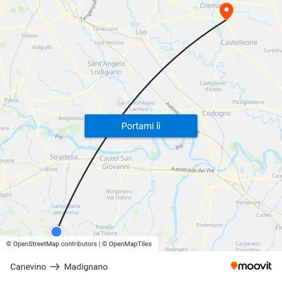Canevino to Madignano map