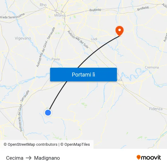 Cecima to Madignano map