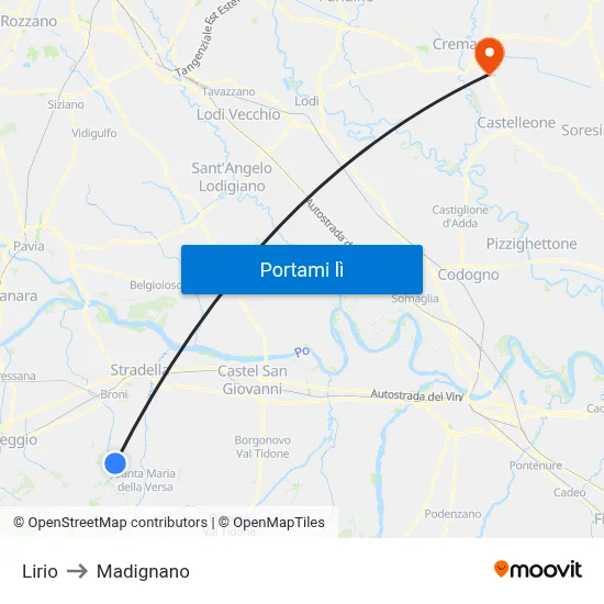 Lirio to Madignano map