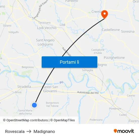 Rovescala to Madignano map