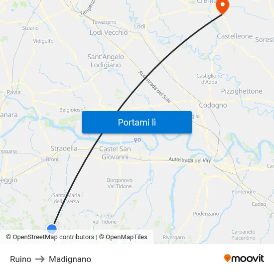 Ruino to Madignano map
