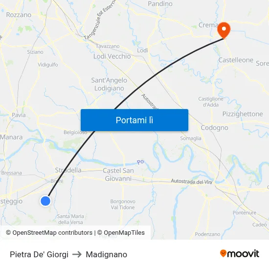 Pietra De' Giorgi to Madignano map