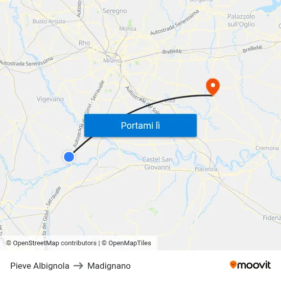 Pieve Albignola to Madignano map