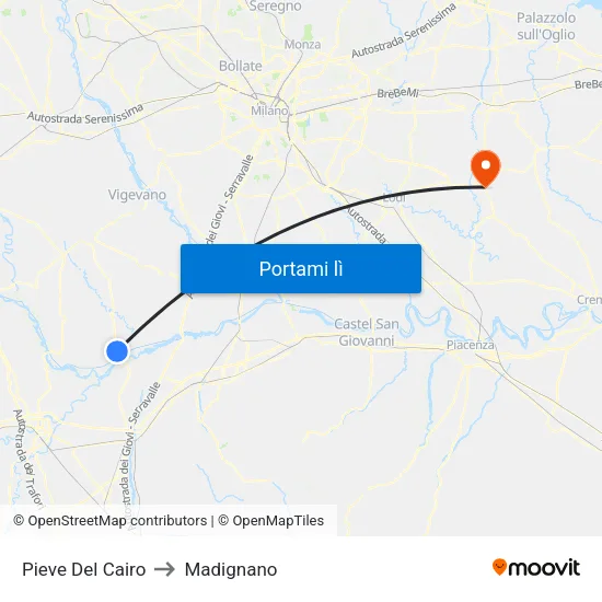 Pieve Del Cairo to Madignano map
