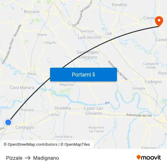 Pizzale to Madignano map