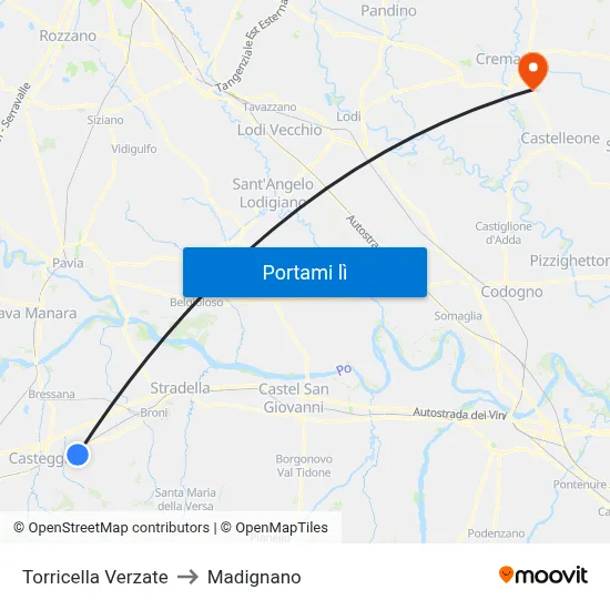 Torricella Verzate to Madignano map