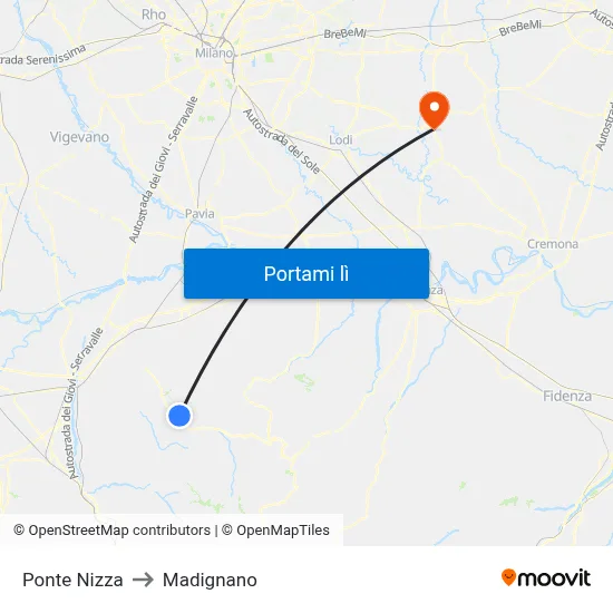 Ponte Nizza to Madignano map