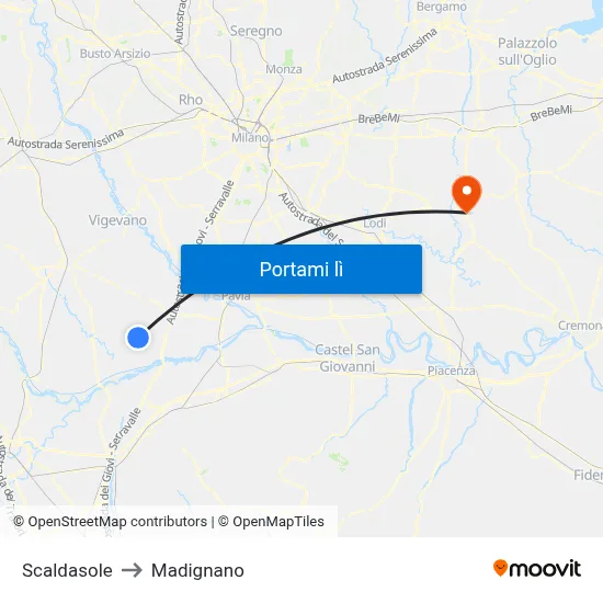 Scaldasole to Madignano map