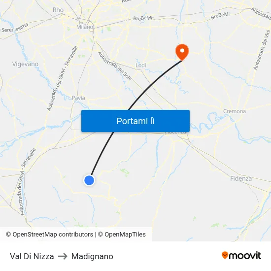 Val Di Nizza to Madignano map