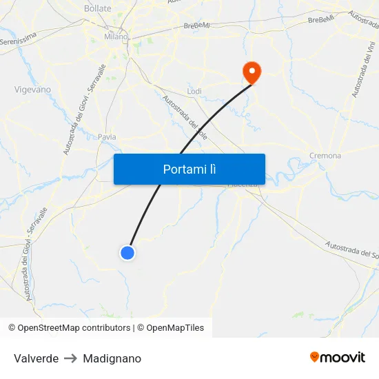 Valverde to Madignano map